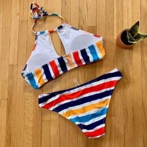 CUPSHE Candy Rainbow Halter Bikini Set Size M - Picture 12 of 12